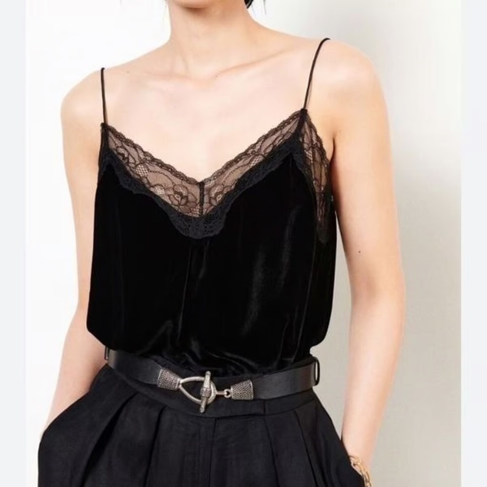 Ba&sh Veira Velvet & Lace Camisole - Black Size S
